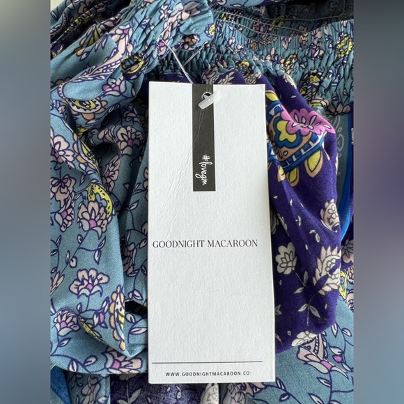 Women’s NWT Goodnight Macaroon Boho Floral Blue and Purple Maxi Dress Sz Large - Picture 7 of 14